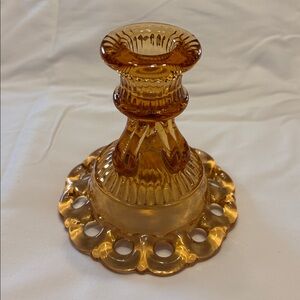 Vintage Westmoreland Amber Glass Candle Holder Doric Lace Pattern